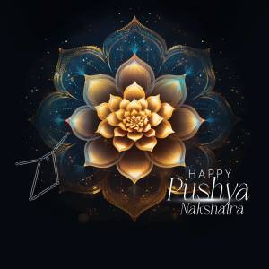 Golden floral design with the text 'Happy Pushya Nakshatra'