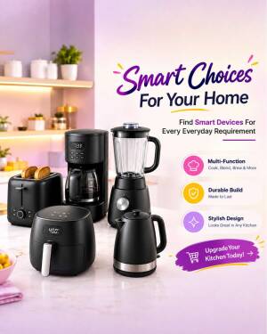 A collection of modern black kitchen appliances including a toaster, coffee maker, blender, air fryer, and kettle on a kitchen counter.