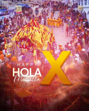A vibrant image depicting a Hola Mohalla procession with a large 'X' graphic overlayed.