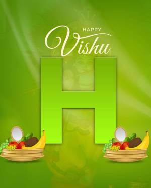Vishu festival greeting with letter H and traditional elements