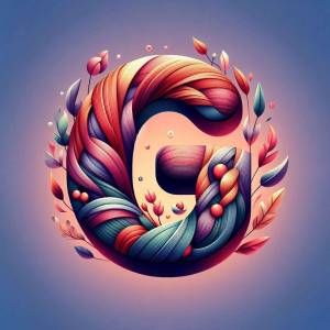 Letter C decorated with floral elements and leaves