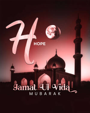 Image depicting a mosque with a moon and the text 'Jamat Ul Vida Mubarak'