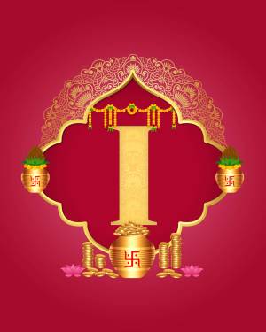 Golden decorative frame with traditional Indian elements for Diwali
