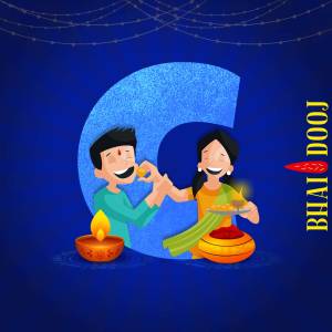 Illustration of a brother and sister celebrating Bhai Dooj