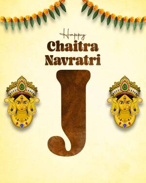 Chaitra Navratri greeting with Goddess Durga imagery and the letter J