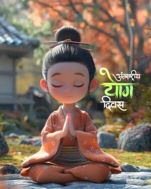 Cartoon girl meditating in a garden