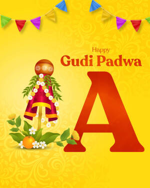 Gudi Padwa festival greeting with a Gudi and decorative elements