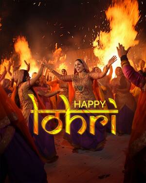 Women dancing around a bonfire during Lohri festival