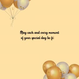 A celebratory birthday greeting card with golden and white balloons on a pastel yellow background.