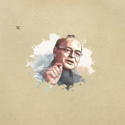 Watercolor style portrait illustration of Indian politician Arun Jaitley on a textured beige background