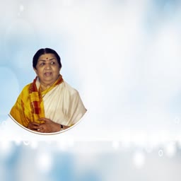 Portrait of the legendary Indian playback singer Lata Mangeshkar against a soft blue and white background
