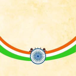 Curved Indian tricolor flag design with Ashoka Chakra and Red Fort silhouette on a parchment texture background