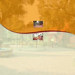 An abstract graphic featuring a park landscape with an orange fluid overlay and two small inset images showcasing outdoor park scenes.