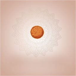A minimalist circular wooden texture centered over a faint white mandala pattern on a soft beige background