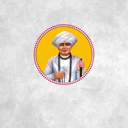 A graphic illustration of the Indian saint Tukaram Maharaj in a circular frame