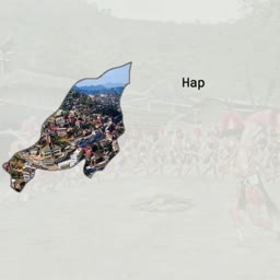 A creative map silhouette filled with a landscape photo of Hap