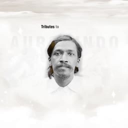 Portrait of Sri Aurobindo with a commemorative tribute design