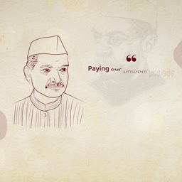 A line drawing illustration of Lal Bahadur Shastri paying tribute to the former Indian Prime Minister.