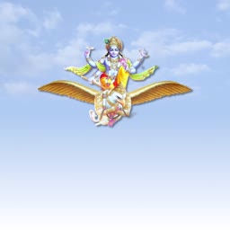 Lord Vishnu riding on his vehicle Garuda in the sky