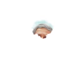 A detailed digital painting showing the upper portion of an elderly person with grey hair on a white background.