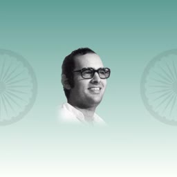 Portrait of Sanjay Gandhi with Indian flag wheel symbols