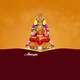 Illustration of Hindu Goddess Annapurna on an orange and dark maroon background