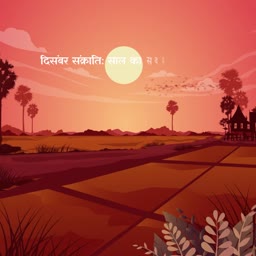 A beautiful sunset over rural Indian fields during the December solstice