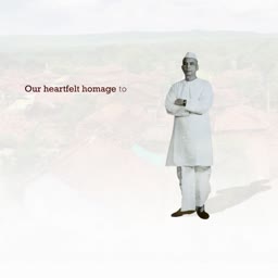 A monochromatic tribute image featuring a man in traditional Indian attire with folded arms, set against a faint village background.