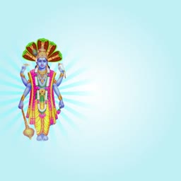 Lord Vishnu standing with Sheshnag and holding a mace against a light blue radiant background