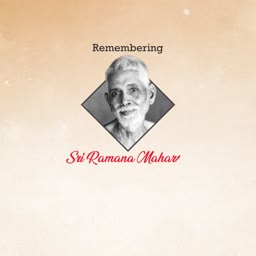 A memorial graphic honoring the Hindu sage Sri Ramana Maharshi on a soft beige background.