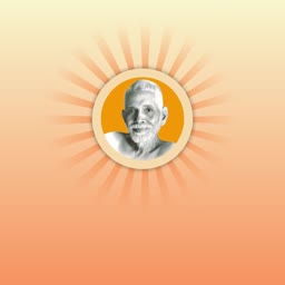 Ramana Maharshi portrait with a sunburst background