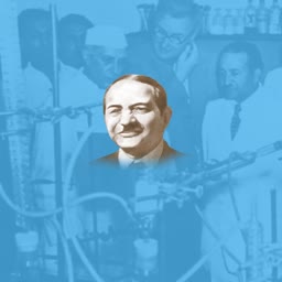 Portrait of Dr. Shanti Swarup Bhatnagar overlaid on a scientific research laboratory scene