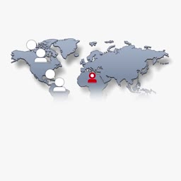 A world map illustration featuring location markers and human profile icons indicating global reach.