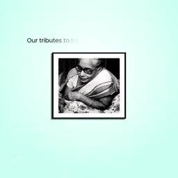 A memorial graphic featuring a black and white portrait of an elderly woman in a frame on a light blue background with the text Our tributes to