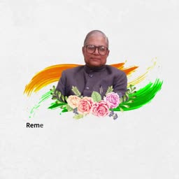 A portrait of a late Indian leader adorned with orange, white, and green brushstrokes and rose flowers