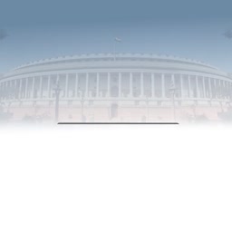 A faded, ethereal view of the Parliament House of India on a light background