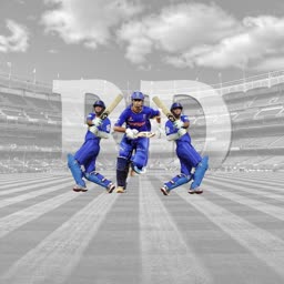 Three Rajasthan Royals cricket players in action on a field with a stadium background