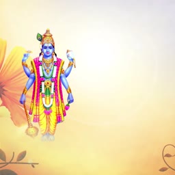Lord Vishnu standing with divine attributes against a soft golden background