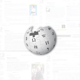 The Wikipedia globe logo centered over a blurred light-colored webpage background.