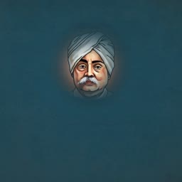 An artistic portrait of the Indian freedom fighter Lala Lajpat Rai wearing a white turban against a teal background