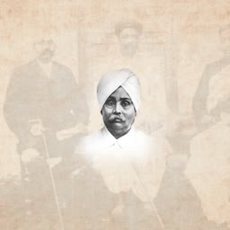 Historical portrait of Lala Lajpat Rai with faint background figures