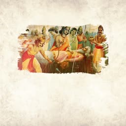 The legendary Bhishma Pitamah lying on a bed of arrows surrounded by Krishna and the Pandavas