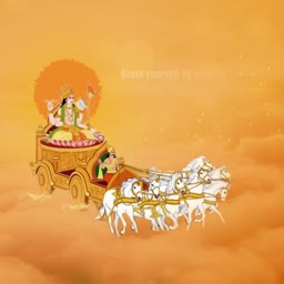 Lord Surya riding a golden chariot drawn by seven white horses