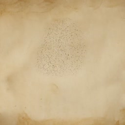 A square texture of aged, yellowed vintage paper featuring a cluster of small dark ink speckles in the center.