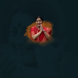 Portrait of late Indian politician Sushma Swaraj with a namaste gesture