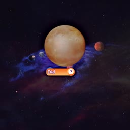 A large planet with a quiz question overlay floating in outer space against a blue and purple nebula background.