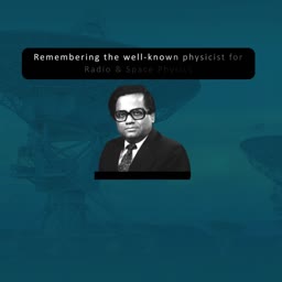 A portrait of a renowned physicist set against a background of a radio telescope dish.