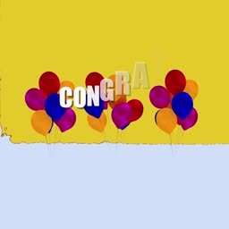 Colorful balloons floating over a yellow background with the text CONGRA