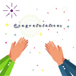 Two pairs of hands clapping in celebration with a Congratulations text on a festive white background