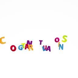 A white background with colorful 3D letters scattered to form the word Congratulations